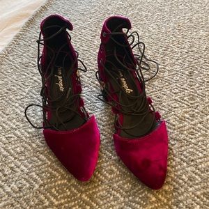 Free People Pink Velvet Top Down Block Heel